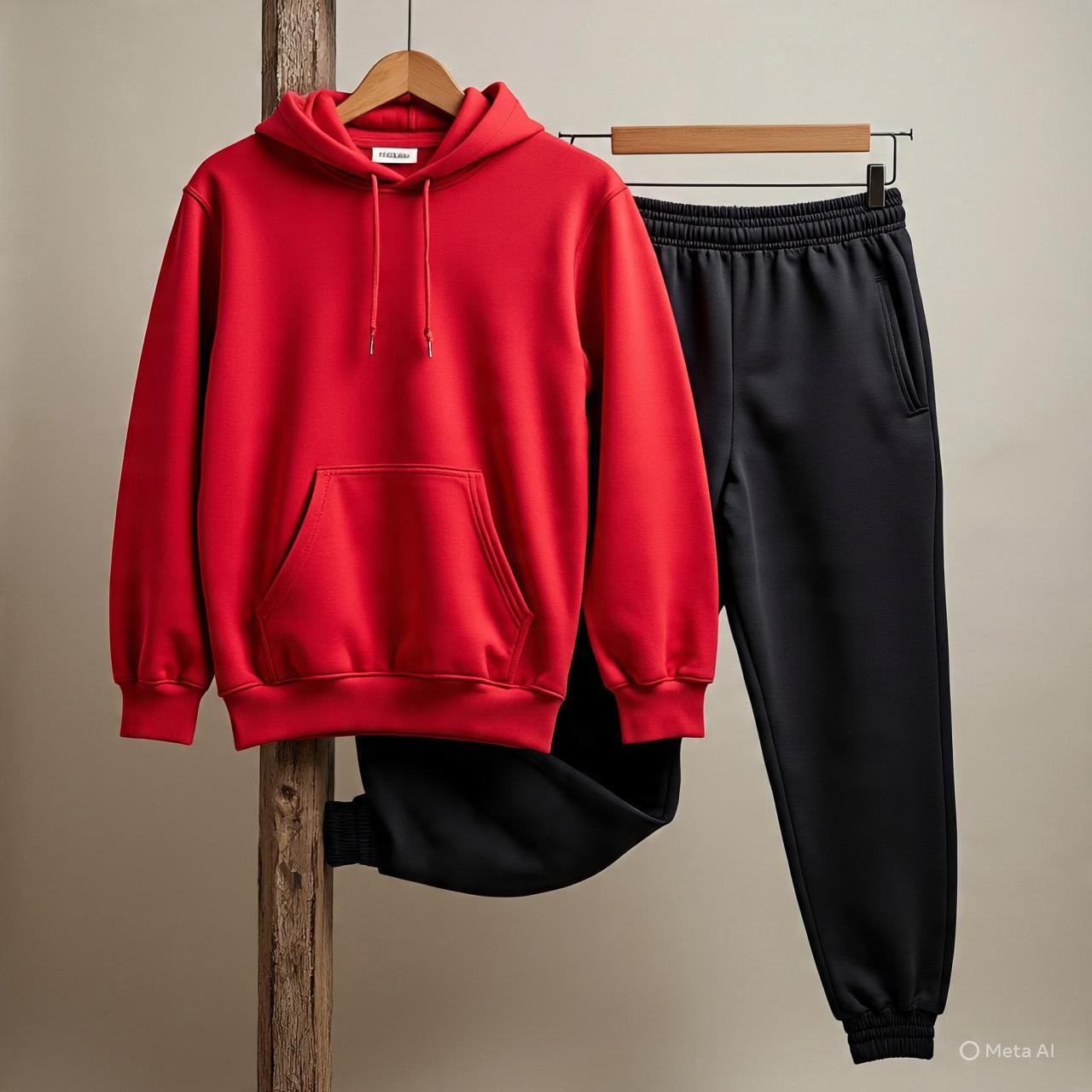 Mens tracksuit (combo of a Red Hoodie and Black jogger)