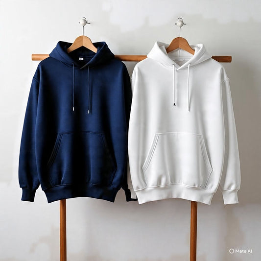 Combo of two Stylish solid Hoodies unisex best for winters (navy, White)