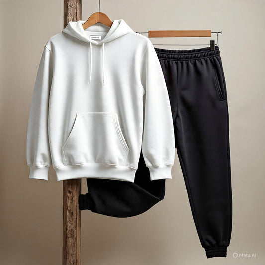 Mens tracksuit (combo of a White Hoodie and Black jogger)