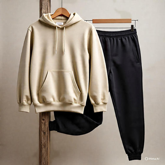 Mens tracksuit (combo of a Beige Hoodie and Black jogger)