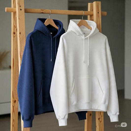 Combo of two Stylish solid Hoodies unisex best for winters (Navy, and White)